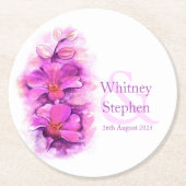 ピンク結婚の蘭の水の色のアート紙コースター ラウンドペーパーコースター (正面)