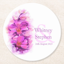 ピンク結婚の蘭の水の色のアート紙コースター ラウンドペーパーコースター