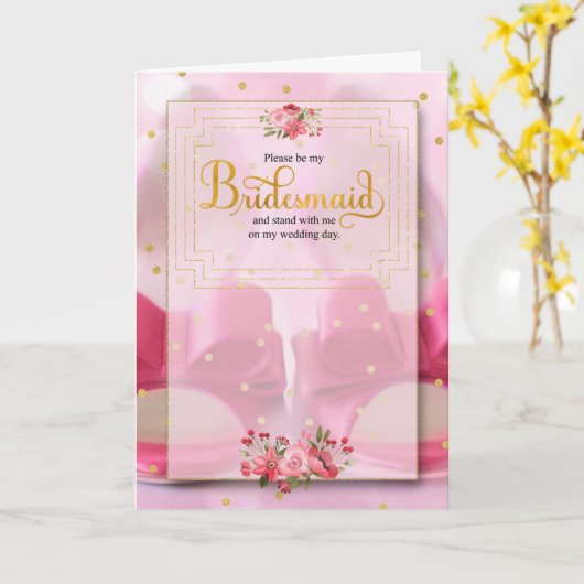 ピンク結婚の靴の花嫁ブライダル提案カード カード (黄色い花)