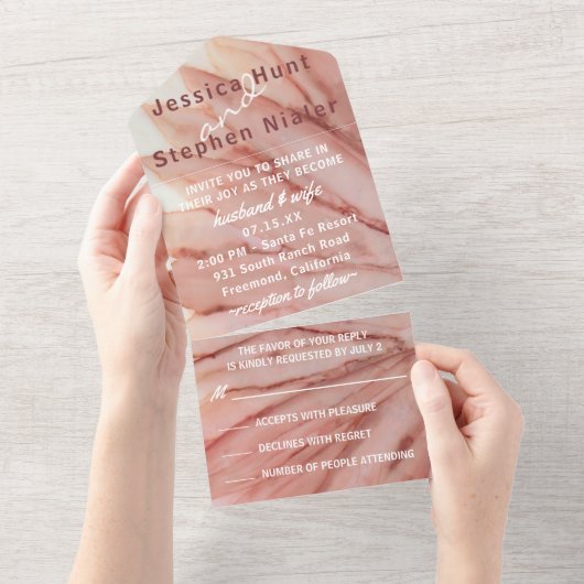 ピンク結婚のN一招待状かわいらし オールインワン招待状 (貼ってはがせる)