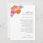 ピンク結婚オレンジのウェルカムレターの旅程カード 招待状 (正面)