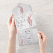 ピンク結婚クジャク オールインワン招待状 (貼ってはがせる)