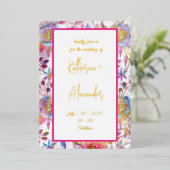 ピンク結婚ズフローラリリー招待状クラシック金ゴールド 箔招待状 (立ち正面)