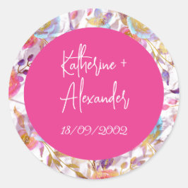 ピンク結婚ズフローラリリー招待状クラシック ラウンドシール