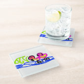 ピンク結婚フラミンゴの夏おもしろい ガラスコースター (アングル)