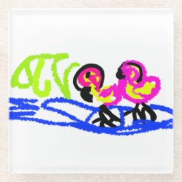 ピンク結婚フラミンゴの夏おもしろい ガラスコースター