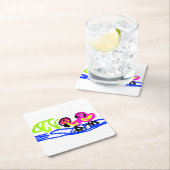 ピンク結婚フラミンゴの夏おもしろい スクエアペーパーコースター (インサイチュ)