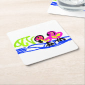 ピンク結婚フラミンゴの夏おもしろい スクエアペーパーコースター (アングル)