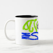 ピンク結婚フラミンゴの夏おもしろい ツートーンマグカップ (左)