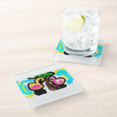 ピンク結婚フラミンゴ ガラスコースター (アングル)