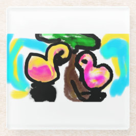 ピンク結婚フラミンゴ ガラスコースター