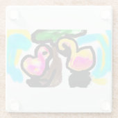 ピンク結婚フラミンゴ ガラスコースター (裏面)