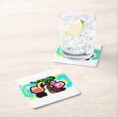 ピンク結婚フラミンゴ スクエアペーパーコースター (インサイチュ)