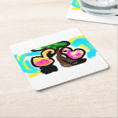 ピンク結婚フラミンゴ スクエアペーパーコースター (アングル)