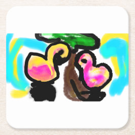 ピンク結婚フラミンゴ スクエアペーパーコースター