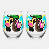 ピンク結婚フラミンゴ ステムなしワイングラス (裏面)