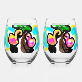 ピンク結婚フラミンゴ ステムなしワイングラス