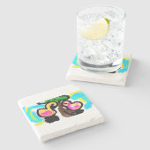 ピンク結婚フラミンゴ ストーンコースター (横)