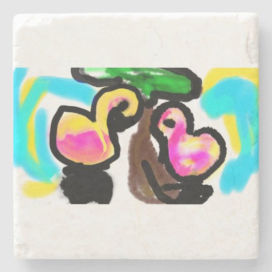 ピンク結婚フラミンゴ ストーンコースター (正面)