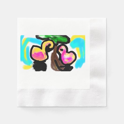 ピンク結婚フラミンゴ 縁ありカクテルナプキン (正面)