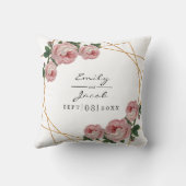 ピンク結婚フローラのエレガント金ゴールドグリッター幾何学的 クッション (裏面)