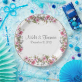 ピンク結婚フローラのスクリプエレガントト名 ペーパープレート (パーティー)