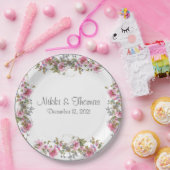 ピンク結婚フローラのスクリプエレガントト名 ペーパープレート (パーティー)