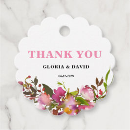 ピンク結婚フローラの丸いメッセージカード フェイバータグ