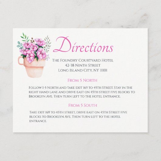 ピンク結婚フローラの方向水彩フラワー エンクロージャーカード (正面)