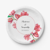 ピンク結婚フローラの白マグノリア水色 ペーパープレート (正面)