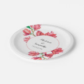 ピンク結婚フローラの白マグノリア水色 ペーパープレート (アングル)