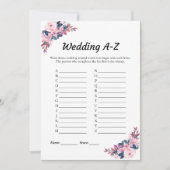 ピンク結婚フローラのA-Zブライダルシャワーゲームカード 招待状 (正面)