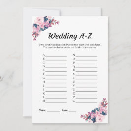 ピンク結婚フローラのA-Zブライダルシャワーゲームカード 招待状