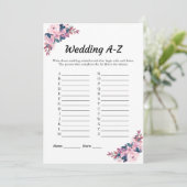 ピンク結婚フローラのA-Zブライダルシャワーゲームカード 招待状 (スタンド正面)