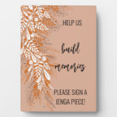 ピンク結婚フローラのJengaゲストブックサインプラーク フォトプラーク (正面)