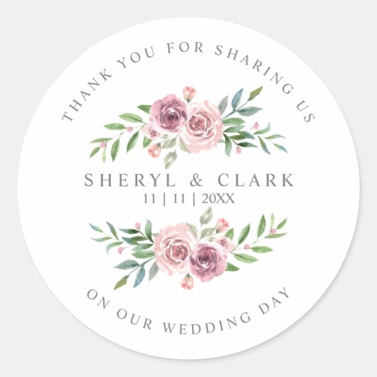ピンク結婚フローラガーランドのお客様に感謝 ラウンドシール (正面)