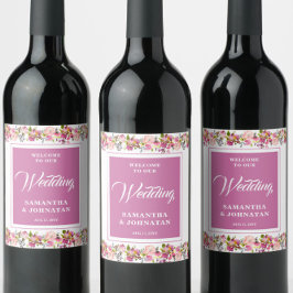 ピンク結婚フローラワインラベル ワインラベル