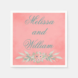 ピンク結婚フローラ夫婦 スタンダードカクテルナプキン
