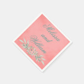 ピンク結婚フローラ夫婦 スタンダードカクテルナプキン (角)