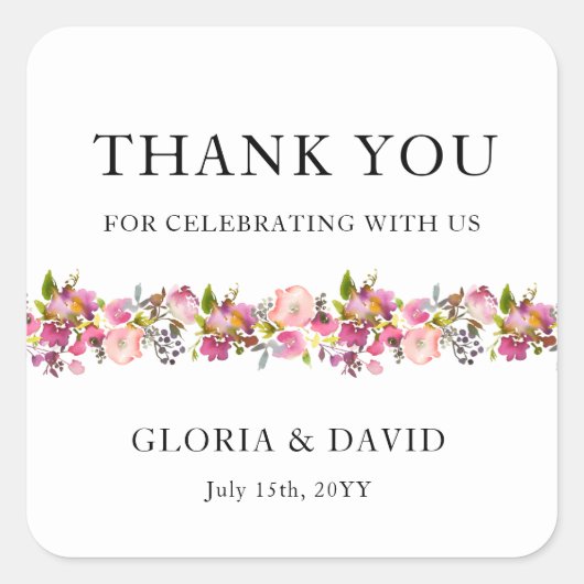 ピンク結婚フローラ スクエアシール (正面)