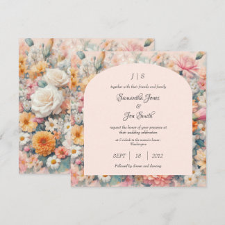 ピンク結婚フローラ 招待状