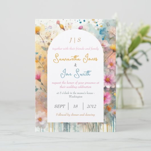 ピンク結婚フローラ 招待状 (スタンド正面)