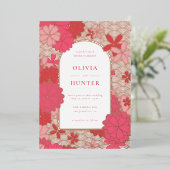 ピンク結婚フローラ 箔招待状 (立ち正面)