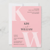 ピンク結婚モノグラム 招待状 (正面)