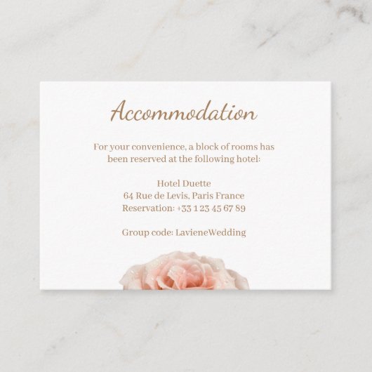ピンク結婚ローズの宿泊施設カード エンクロージャーカード (正面)