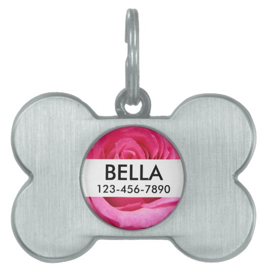 ピンク結婚ローズ写真 ペットネームタグ (正面)