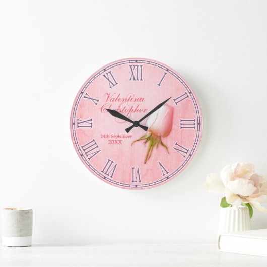 ピンク結婚ローズ時計という記念日 ラージ壁時計 (ホーム)