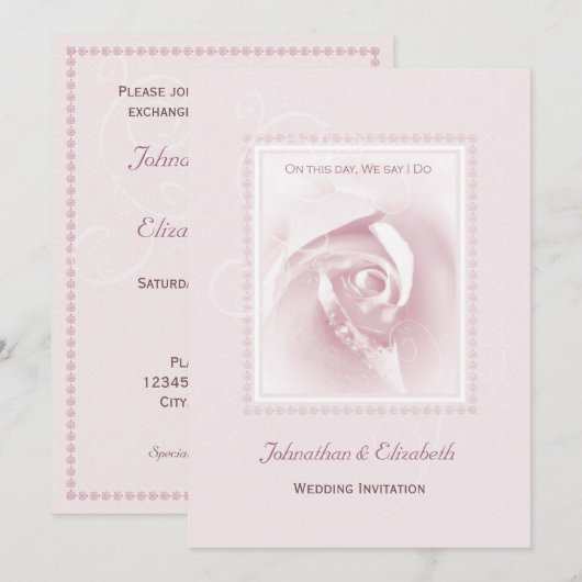 ピンク結婚ローズ 招待状 (正面/裏面)