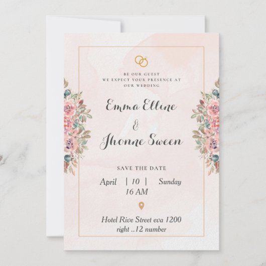 ピンク結婚式招待状カードluxyデザイン 招待状 (正面)