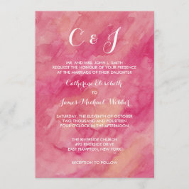 ピンク結婚式招待状花嫁の親のホスティング 招待状